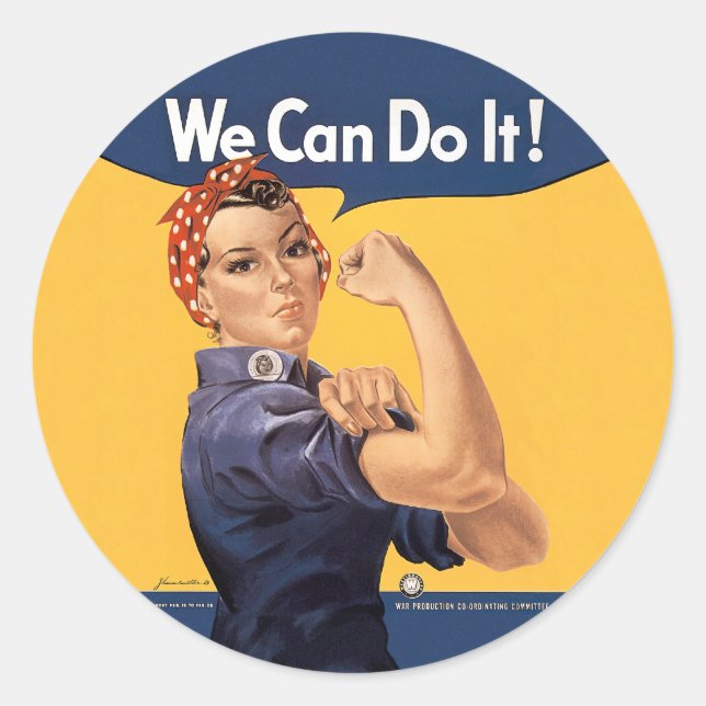 Retro Rosie We Can Do It Classic Round Sticker (Front)