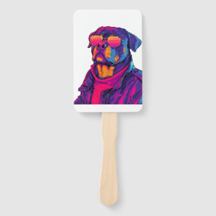 Retro Rottweiler � 80s Neon Vibe Dog Hand Fan