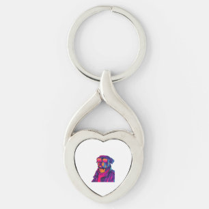 Retro Rottweiler � 80s Neon Vibe Dog Keychain