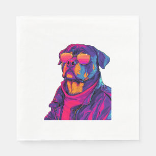 Retro Rottweiler – 80s Neon Vibe Dog Napkins