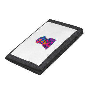 Retro Rottweiler � 80s Neon Vibe Dog Tri-fold Wallet