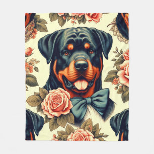 Retro Rottweiler Illustration Fleece Blanket