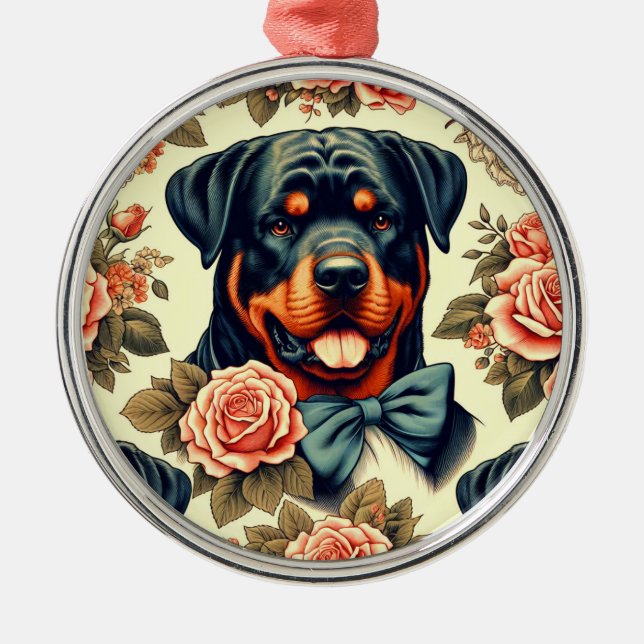 Retro Rottweiler Illustration Metal Ornament (Front)
