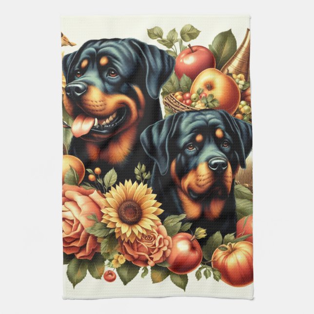 Retro Rottweiler Painting Kitchen Towel (Vertical)