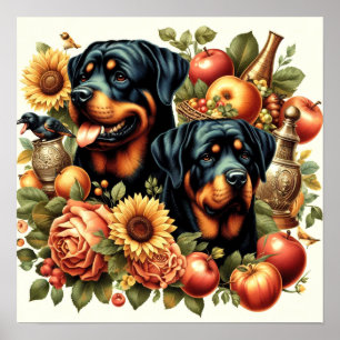 Retro Rottweiler Painting Poster