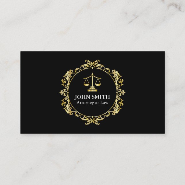 Retro Round Faux Gold Libra Professional Attorney Business Card (Front)