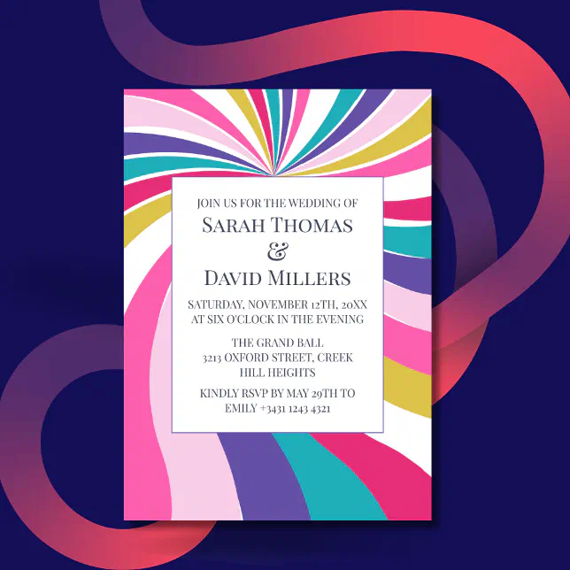 Retro Round Swirl Psychedelic Wedding Invitation | Zazzle