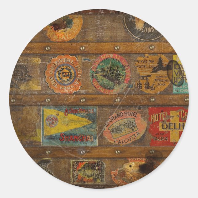 Retro Round the World Trunk Classic Round Sticker (Front)