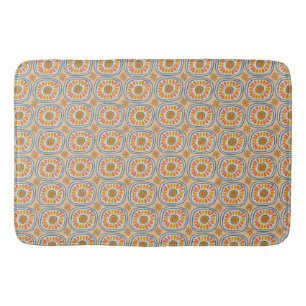Retro Round Tiles Mexico Daisy Pattern Blue Orange Bath Mat