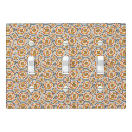 Retro Round Tiles Mexico Daisy Pattern Gold Light Switch Cover