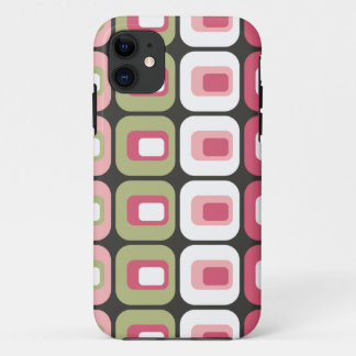 Retro rounded rectangles pink green gray skin iPhone 11 case