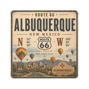Retro Route 66 Albuquerque New Mexico Air Balloon Metal Print
