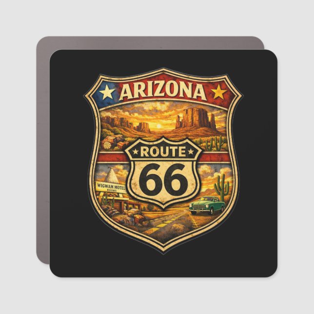 Retro Route 66 Arizona Centennial Shield Car Magnet (Front)