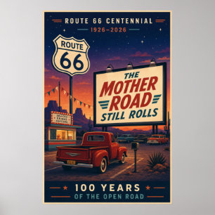 Retro Route 66 Centennial Drive In Poster