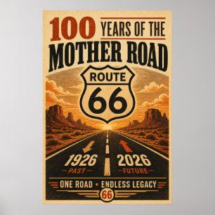 Retro Route 66 Centennial Sunset Monument Poster