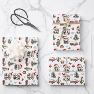 Retro Route 66 Christmas Gift Station Wrapping Paper Sheets