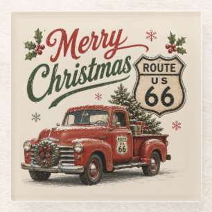Retro Route 66 Holiday Drink Decor Glass Coaster