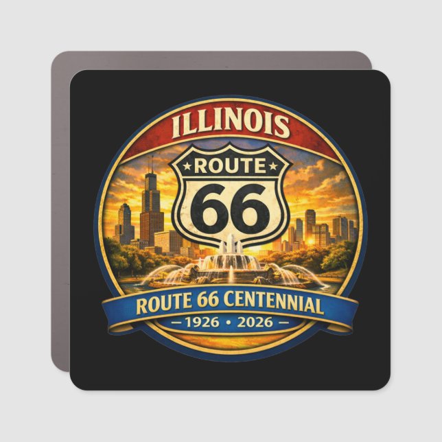 Retro Route 66 Illinois Centennial Car Magnet (Front)