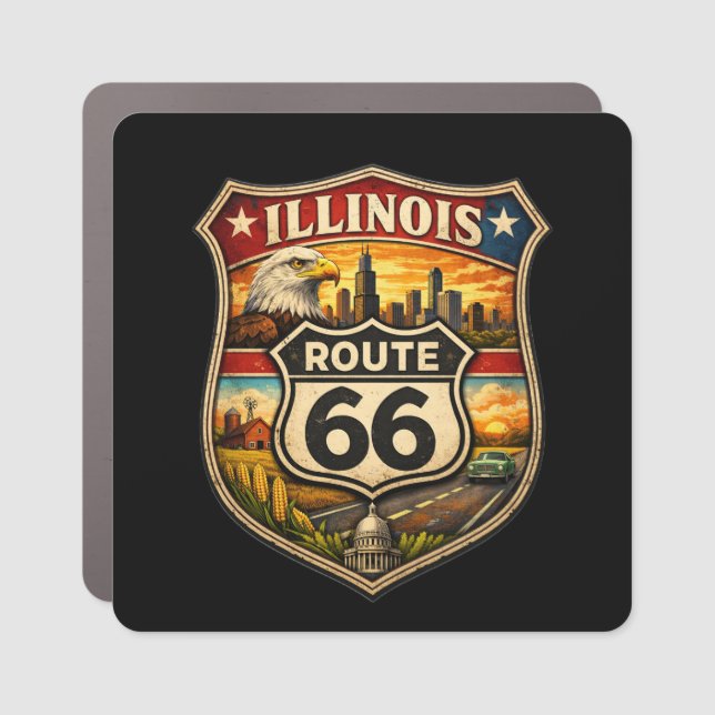 Retro Route 66 Illinois Centennial Shield Car Magnet (Front)