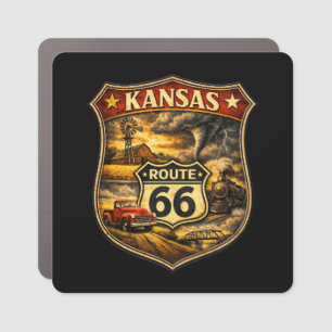 Retro Route 66 Kansas Centennial Shield Car Magnet