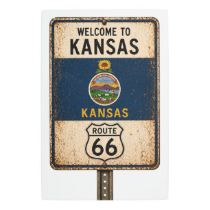 Retro Route 66 Kansas Welcome Metal Art