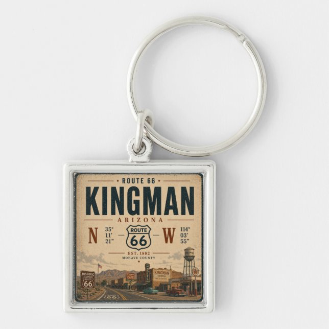 Retro Route 66 Kingman Arizona Keepsake Keychain (Front)