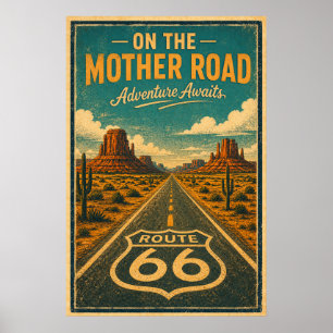 Retro Route 66 Mother Road Desert Landscape Poster