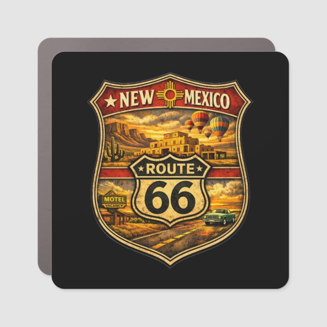 Retro Route 66 New Mexico Centennial Shield Car Magnet (Front)
