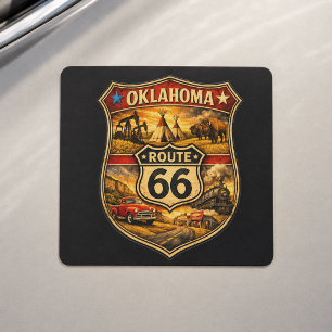 Retro Route 66 Oklahoma Centennial Shield Car Magnet