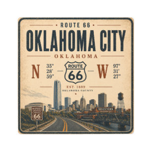 Retro Route 66 Oklahoma City Skyline Metal Art