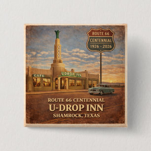 Retro Route 66 Shamrock Texas Roadside Gift Button
