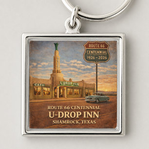Retro Route 66 Shamrock Texas Roadside Gift Keychain