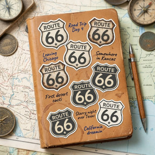 Retro Route 66 Shield 16 Sticker Sheet Weathered
