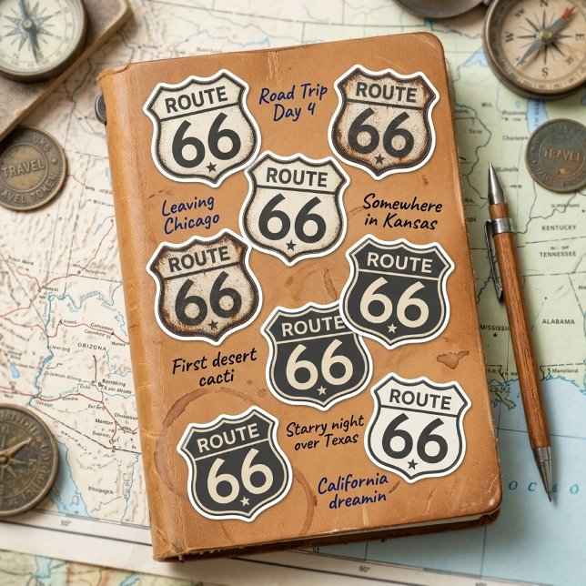 Retro Route 66 Shield 16 Sticker Sheet Weathered  (Creator Uploaded)