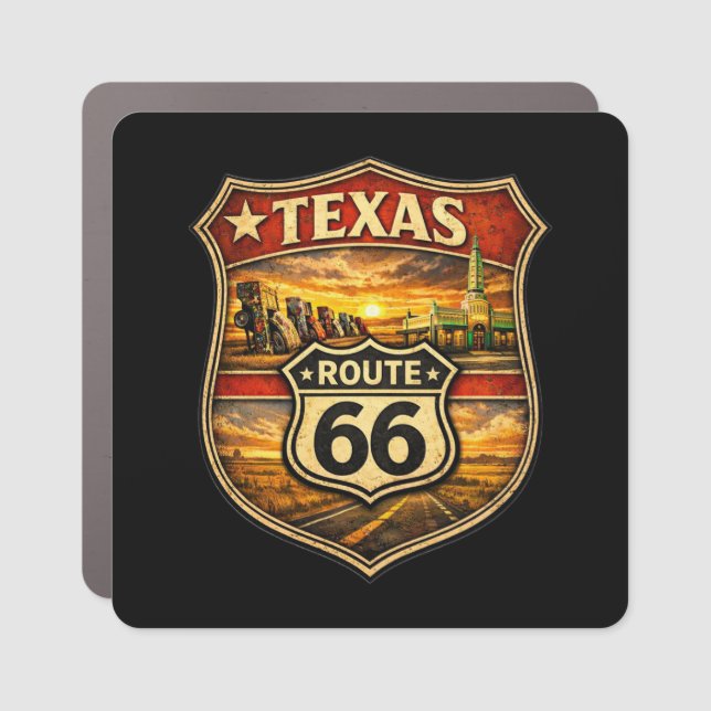 Retro Route 66 Texas Centennial Shield Car Magnet (Front)