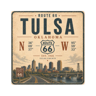 Retro Route 66 Tulsa Oklahoma Cityscape Metal Art