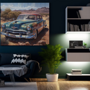 Retro Route 66 Vintage Car Desert Artwork Framed Art