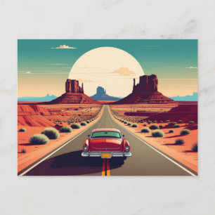 Retro Route 66 Vintage Car Desert Travel Postcard