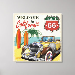 Retro  Route 66 "Welcome to California" poster, Canvas Print