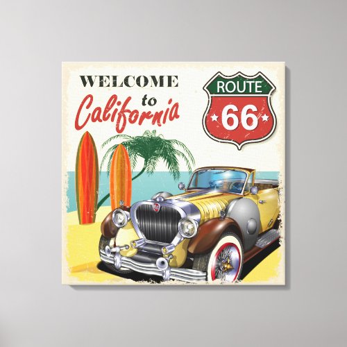 Retro  Route 66 Welcome to California poster Canvas Print
