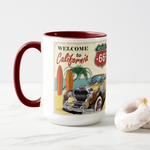 Retro Route 66 Welcome to California poster Mug