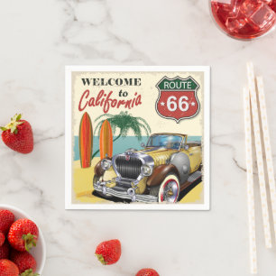 Retro Route 66 "Welcome to California" poster, Napkins