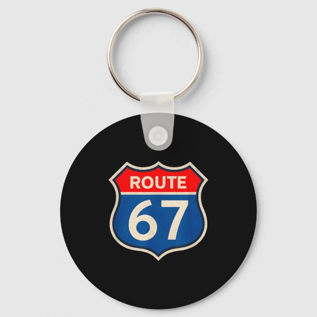 Retro Route 67 Meme Six Seven Aura Energy Number 6 Keychain (Front)