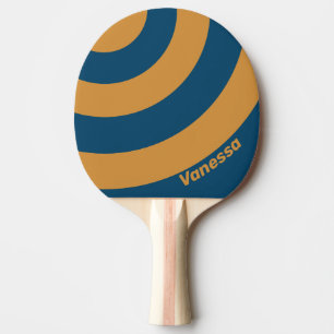 Retro Royal Gold Three Circle Stripe with Name Ping Pong Paddle