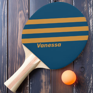 Retro Royal Gold Three Stripes with Name Ping Pong Paddle