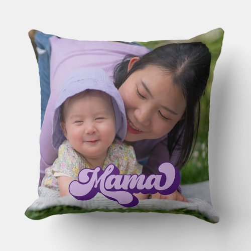 Retro Royal Purple Mama Photo Throw Pillow