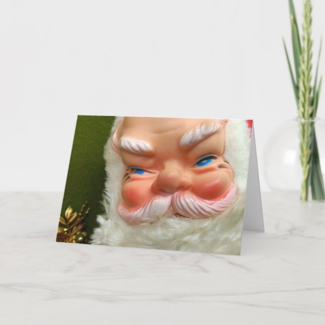 Retro Rubber-Faced Santa Holiday Card (Front)
