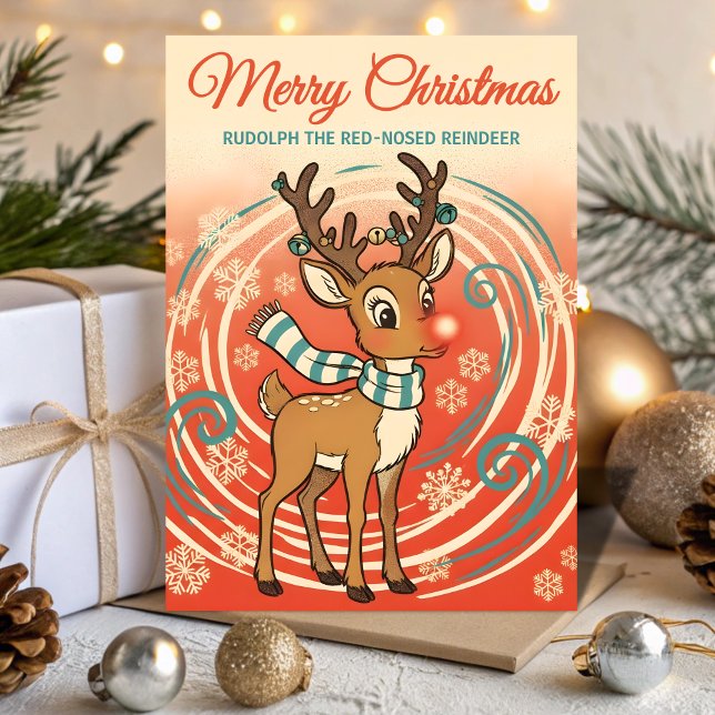 Retro Rudolph in a Blizzard Christmas Holiday Card (Creator Uploaded)