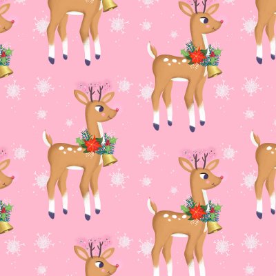 Retro Rudolph Reindeer in Pink Wrapping Paper