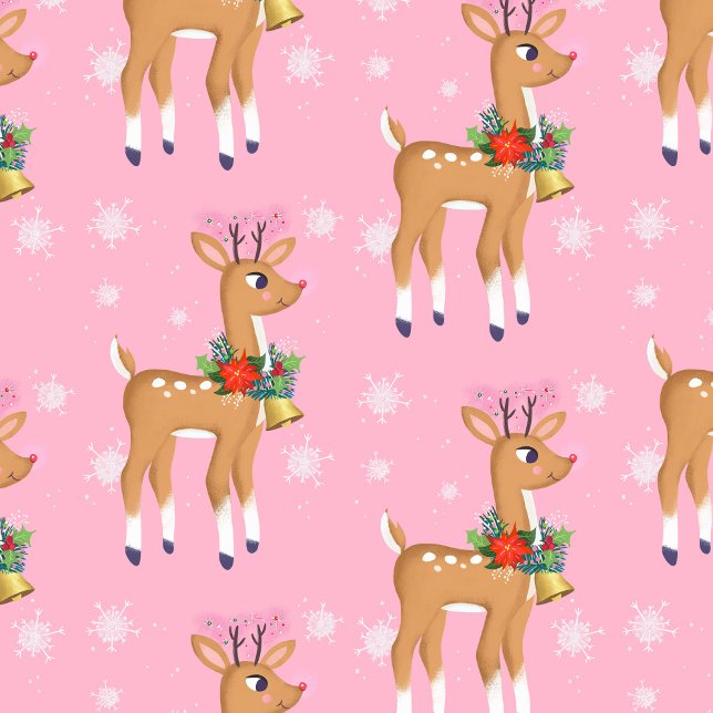 Retro Rudolph Reindeer in Pink Wrapping Paper (Creator Uploaded)